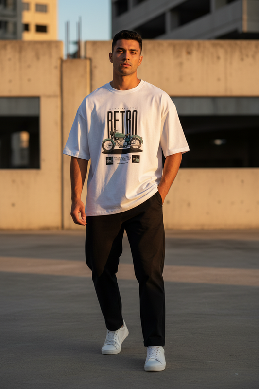 Retro Motorcycle Graphic Oversized T-Shirt