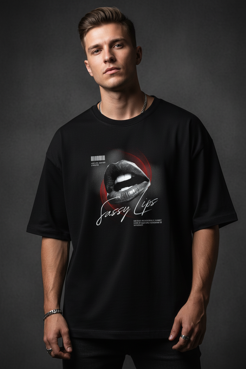 Midnight 'Sassy Lips' Drop-Shoulder T-Shirt