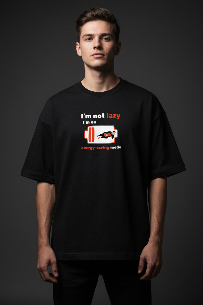 'Energy Saving Mode' Graphic Oversized Tee